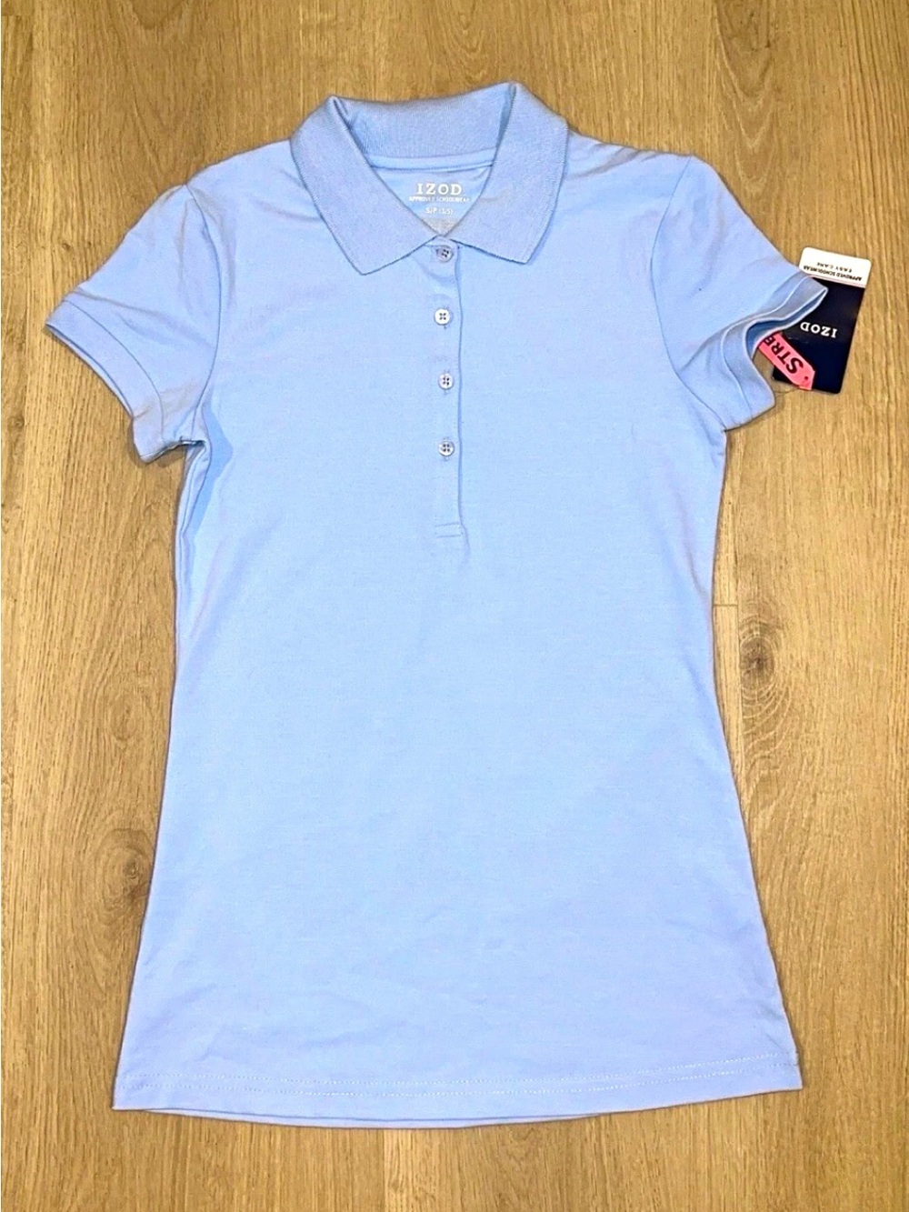 IZOD Blue Solid Polo Shirt S(3/5) Regular Short Sleeve Collared Button